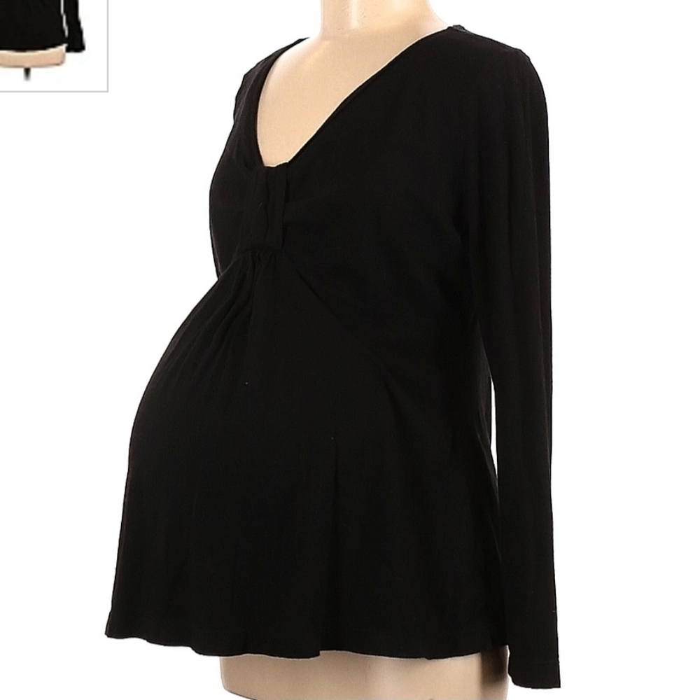 Old Navy Maternity Long Sleeve Black V-Neck Top Women's Medium M Flattering EUC